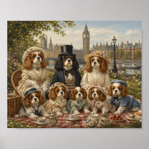 Affiche Victorian Cavalier King Charles Family Picnic in L