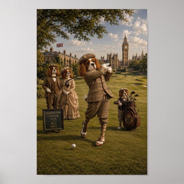 Affiche Victorian Cavalier King Charles Golfer in London | (Devant)