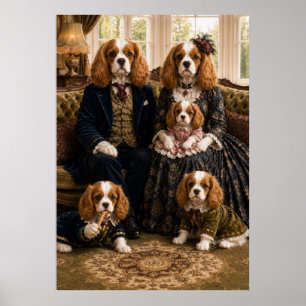 Affiche Victorian Cavalier King Charles Spaniel Family Por
