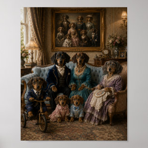 Affiche Victorian Dachshund Family Portrait Elegant Doxie