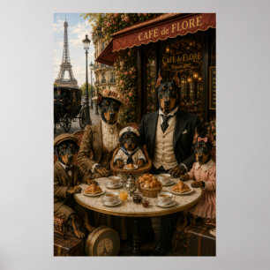 Affiche Victorian Doberman Family at Café de Flore Paris –