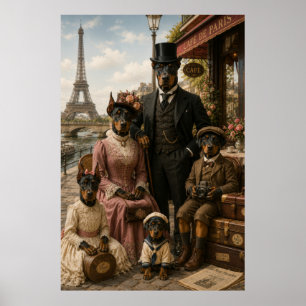 Affiche Victorian Doberman Family in Paris – Eiffel Tower 