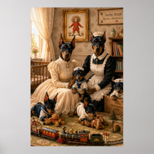 Affiche Victorian Doberman Family Nursery Portrait – Elega