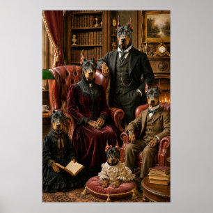 Affiche Victorian Doberman Family Portrait Elegant Dog W