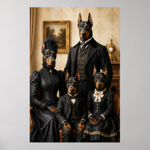 Affiche Victorian Doberman Family Portrait in Black Attire