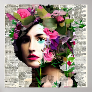 Affiche Victorian Era Femme Vintage avec fleurs roses