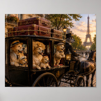 Affiche Victorian Golden Retriever Family Carriage Ride in