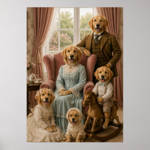 Affiche Victorian Golden Retriever Family Portrait Elega