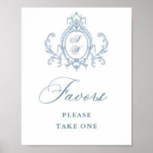 Affiche Victorian Ornate Grace Floral Blue Faveurs Mariage