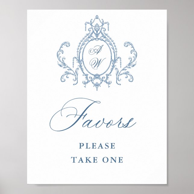 Affiche Victorian Ornate Grace Floral Blue Faveurs Mariage (Devant)