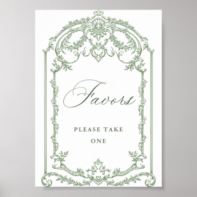 Affiche Victorian Ornate Grace Sage Green Faveurs Mariage (Devant)