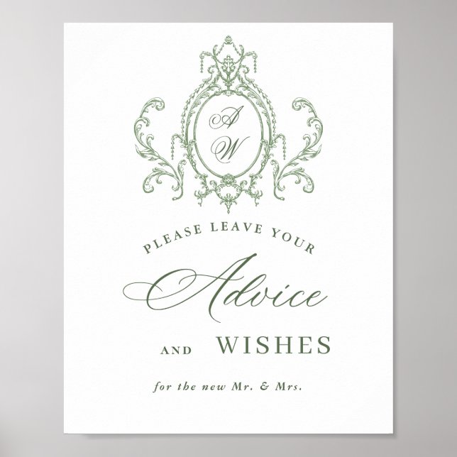 Affiche Victorian Ornate Grace Sage Vert Conseils et souha (Devant)