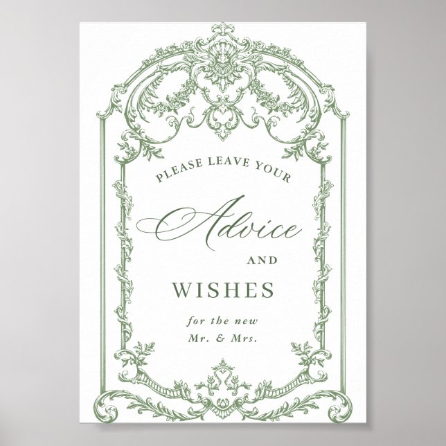 Affiche Victorian Ornate Grace Sage Vert Conseils et souha (Devant)