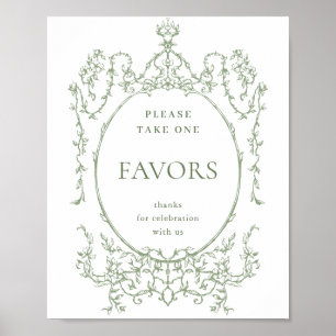 Affiche Victorian Ornate Sage Green Favore Mariage