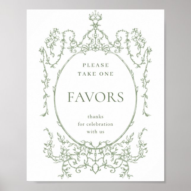 Affiche Victorian Ornate Sage Green Favore Mariage (Devant)