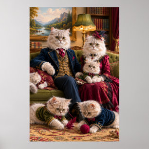 Affiche Victorian Persian Cat Family Portrait   Elegant Ca