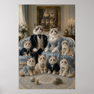 Affiche Victorian Ragdoll Cat Family Portrait   Elegant Fe