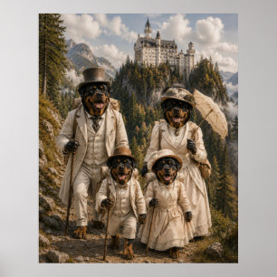 Affiche Victorian Rottweiler Family Hiking to Neuschwanste
