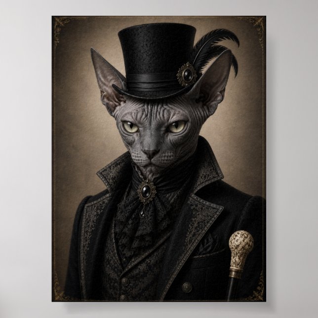 Affiche Victorian Sphynx Cat Portrait Print, Gothic Cat Wa (Devant)
