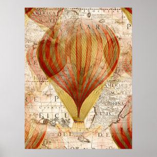 Affiche Victorian Steampunk Collage of Hot Air Balloons