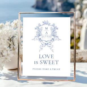 Affiche Victorien Orné Dusty Bleu Floral L'amour est doux