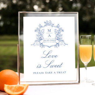 Affiche Victorien Orné Dusty Bleu Floral L'amour est doux