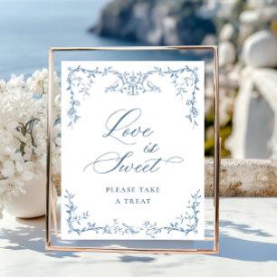 Affiche Victorien Orné Dusty Bleu Floral L'amour est doux