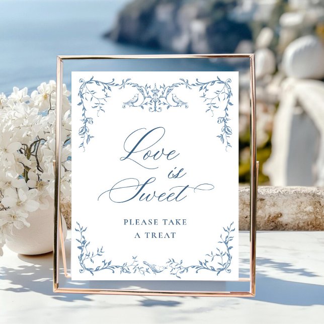 Affiche Victorien Orné Dusty Bleu Floral L'amour est doux (Créateur téléchargé)