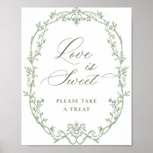 Affiche Victorien Orné Vert Sauge Floral L'amour est doux
