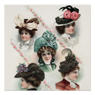 Affiche victorienne de casquettes de mode vintage