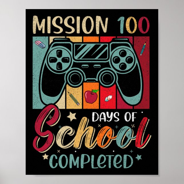 Affiche Vidéo de mission rétro 100 jours d'école terminés  (Devant)