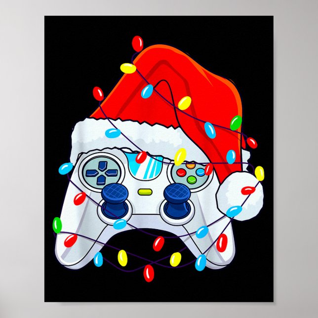 Affiche Video Game Controller Christmas Santa Hat Gamer Bo (Devant)