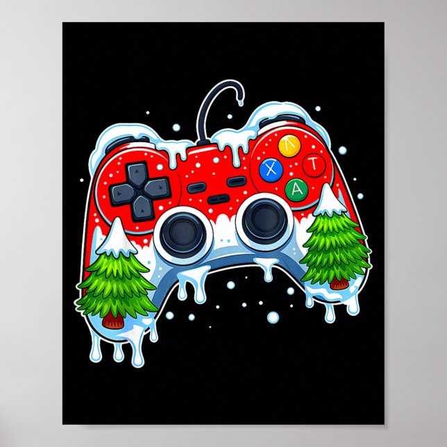 Affiche Video Game Controller Christmas Santa Hat Gamer Bo (Devant)