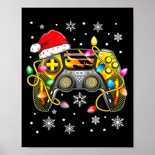 Affiche Video Game Controller Christmas Santa Hat Gamer Bo (Devant)