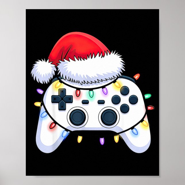 Affiche Video Game Controller Christmas Santa Hat Gamer Bo (Devant)