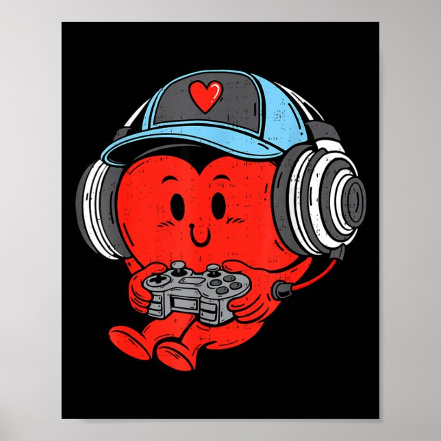 Affiche Video Game Gamer Heart Valentines Day Gaming Boys  (Devant)