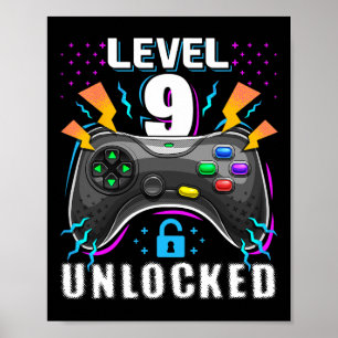 Affiche Vidéo Niveau 9 Débloqué Jeu Vidéo 9e Anniversaire