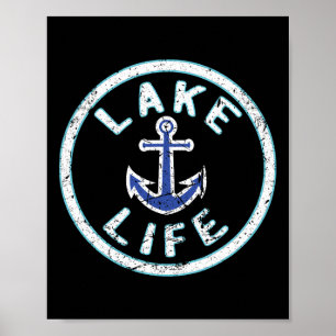 Affiche Vie au lac Pêche Bateau Citation Pêcheur Vacances