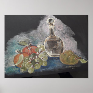 Affiche Vie continue avec des fruits et une bouteille de v