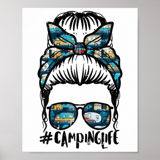 Affiche Vie de camping chignon désordonné camp maman campe (Devant)