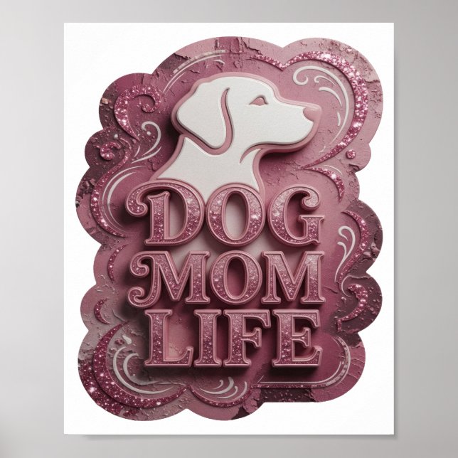 Affiche Vie de maman chien rose moderne (Devant)