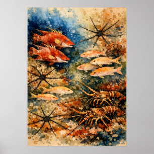 Affiche Vie de récif Art aquarelle granulaire