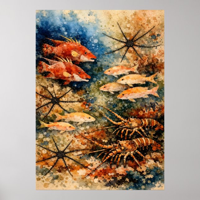 Affiche Vie de récif Art aquarelle granulaire (Devant)