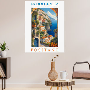 Affiche Vie dolce en aquarelle en Italie Côte de Positano
