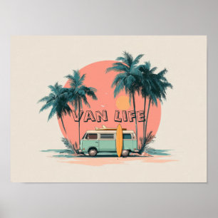 Affiche Vie en Van – Art Rétro de Camionnette de Plage