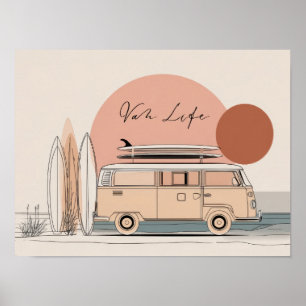 Affiche Vie en Van Surf Van – Esthétique Rétro de Camping-