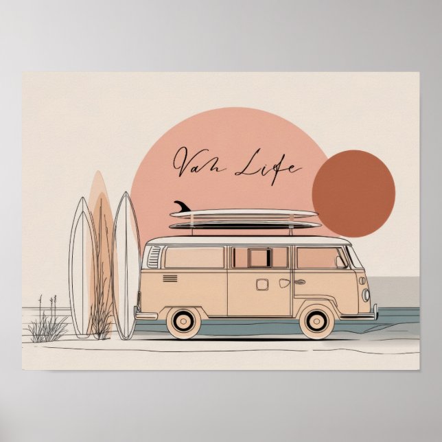 Affiche Vie en Van Surf Van – Esthétique Rétro de Camping- (Devant)