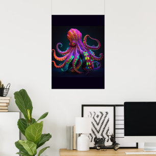 Affiche Vie marine Octopus psychédélique colorée