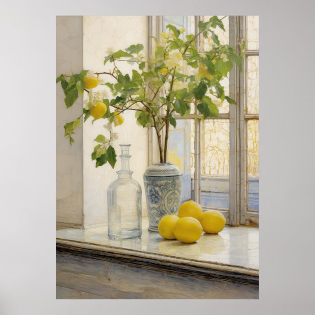 Affiche Vie morte des citrons sur une tige de fenêtre (Devant)