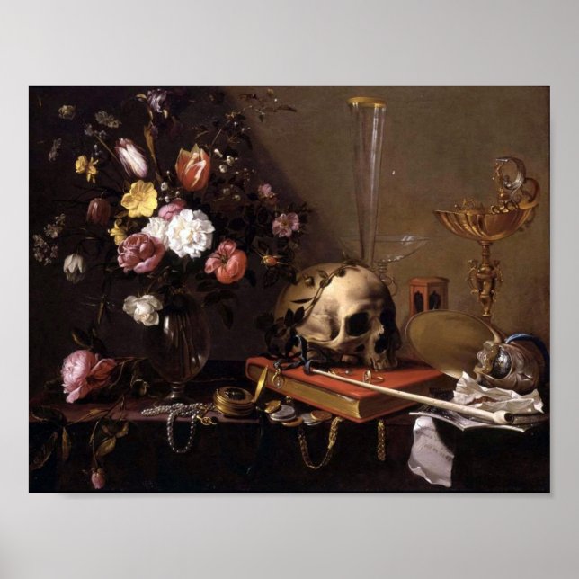 Affiche Vie morte Vanitas avec Bouquet et Crâne Adriaen (Devant)